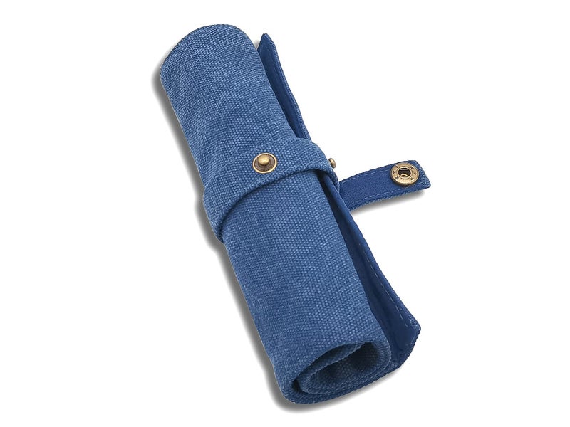 Funny live Pure Color Pen Pencil Wrap Pencils Roll Holder,Simple Retro Style Pen Pouch Bag Coloring Pencils Organizer Holder Colored Pen Paint Brush Storage Pouch (Blue) - Image 2